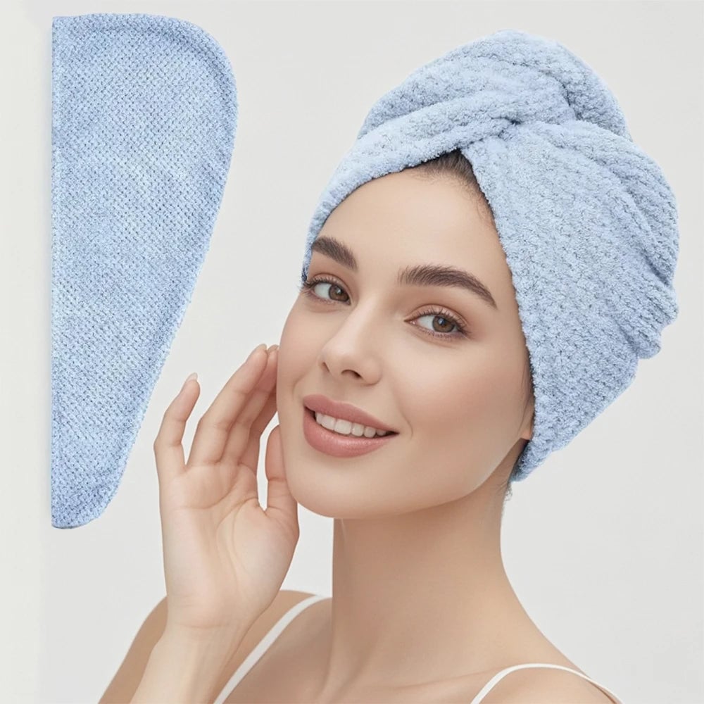 Women Hair Towel Wrap with Button - Quick Dry Absorbent Cap 9.8x25.5