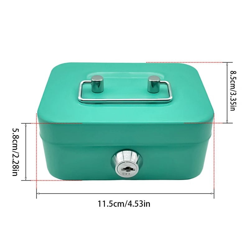 Metal Piggy Bank Box with Lock & Key - Portable Coin Money Safe