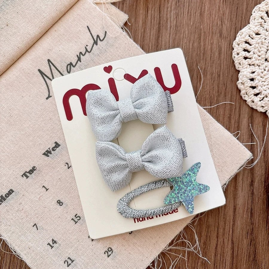 Silver PU Leather Hair Clips - Korean Style Snap Clips for Girls