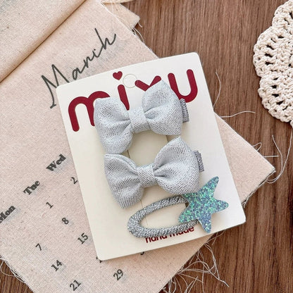Silver PU Leather Hair Clips - Korean Style Snap Clips for Girls