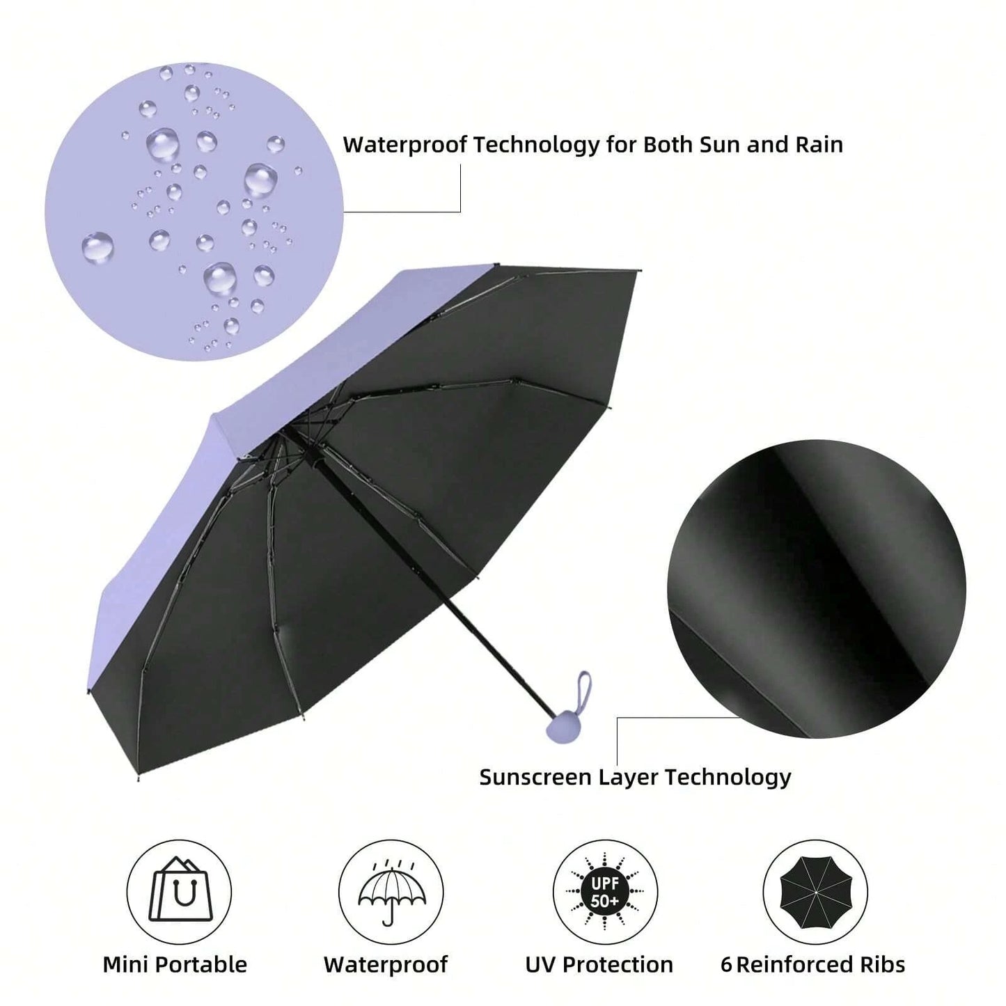 Portable Mini Umbrella 6 Ribs Anti-UV Coating Sun Rain Protection