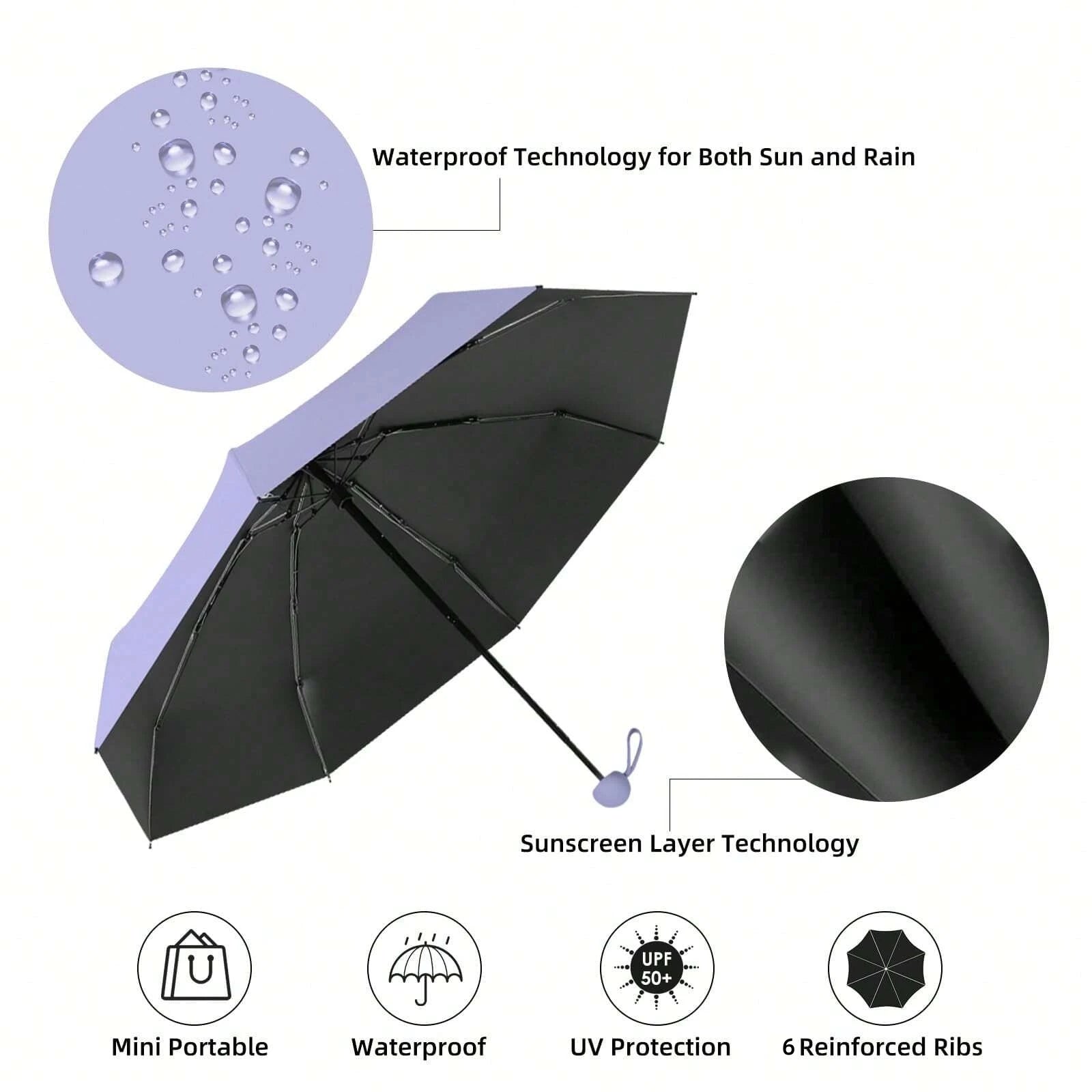 Portable Mini Umbrella 6 Ribs Anti-UV Coating Sun Rain Protection