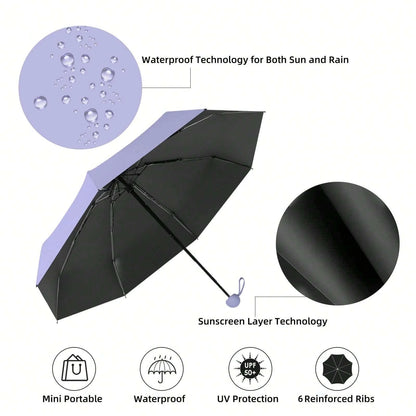Portable Mini Umbrella 6 Ribs Anti-UV Coating Sun Rain Protection