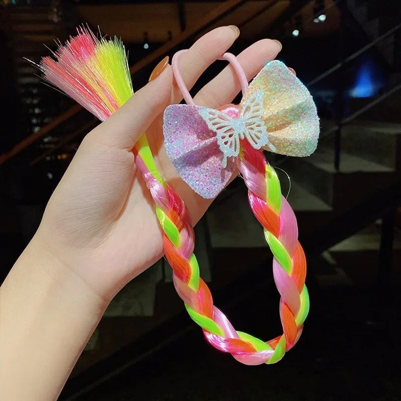 Girls Cartoon Bow Butterfly Braid Headband Ponytail Holder Set