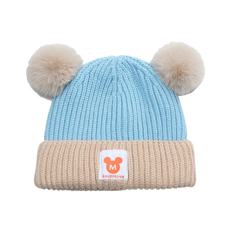 Baby Winter Hat Scarf Set - Bear Ear Knitted Crochet Beanie Cap