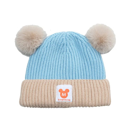 Baby Winter Hat Scarf Set - Bear Ear Knitted Crochet Beanie Cap
