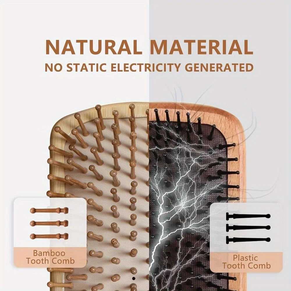 Natural Bamboo Paddle Comb Air Cushion Anti-Static Scalp Massage