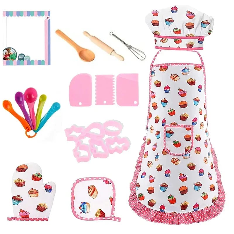 Pink Chef Apron Kitchen Pretend Play Set Educational Baking Toys