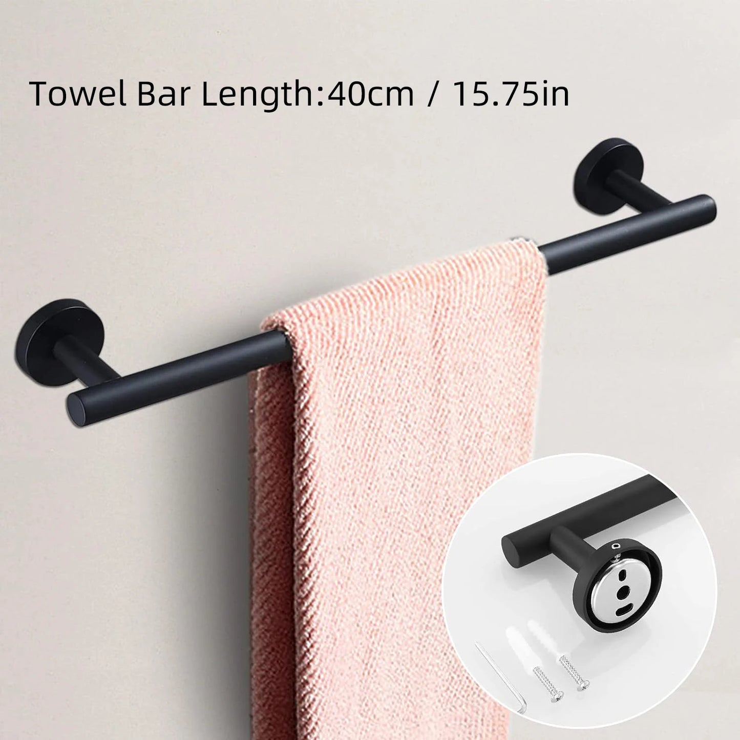 3-Piece Stainless Steel Bathroom Hardware Set - Towel Bar Ring Paper