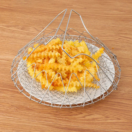 Stainless Steel Foldable Multifunctional Fryer Basket French Fry Strainer Kitchen Appliance Is Durable