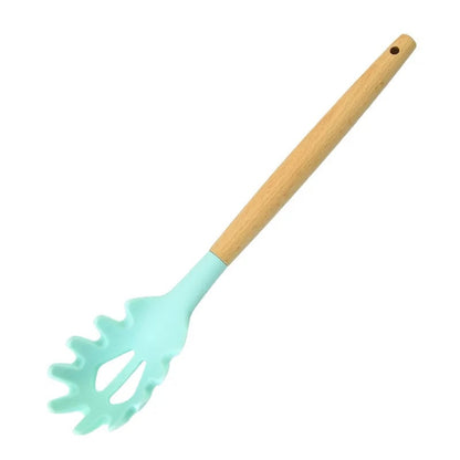 Wooden Handle Silicone Pasta Claw Non-Stick Spaghetti Strainer Tool