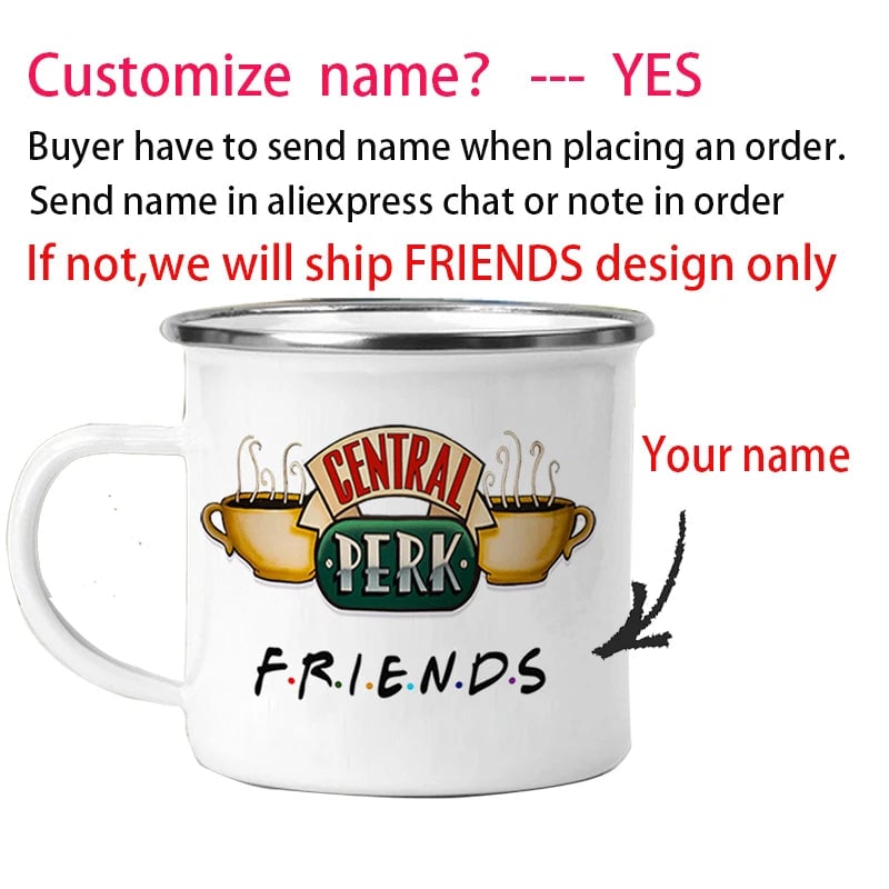 Personalised 11oz Enamel Central Perk Friends TV Show Coffee Mug