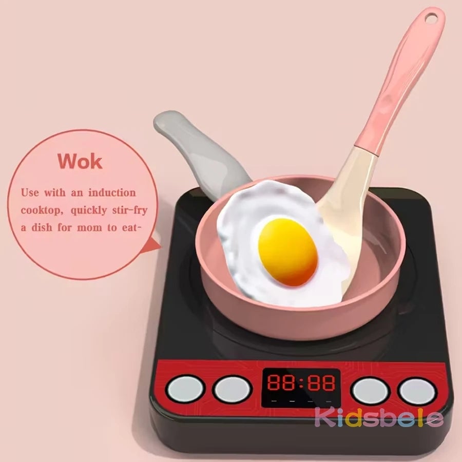 Large Kids Play Kitchen Set - Pretend Cooking Toys with Pots & Food