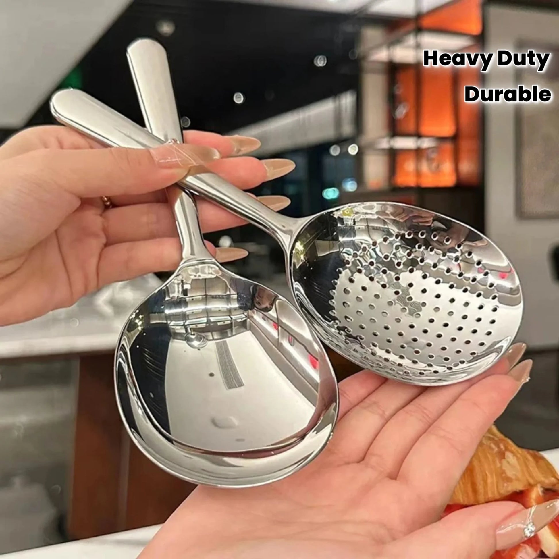 2pcs Heavy-Duty Commercial Kitchen Spoons - Heat-Resistant Handle