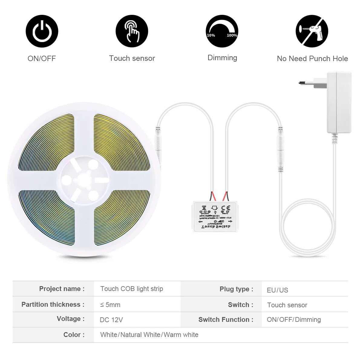 12V LED Vanity Mirror Light Strip Dimmable Touch Sensor Bathroom