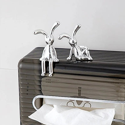 2PC Long Eared Rabbit Cartoon Statues Desktop Car Bedroom Decor