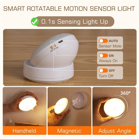 USB Rechargeable LED Motion Sensor Night Light Human Detection