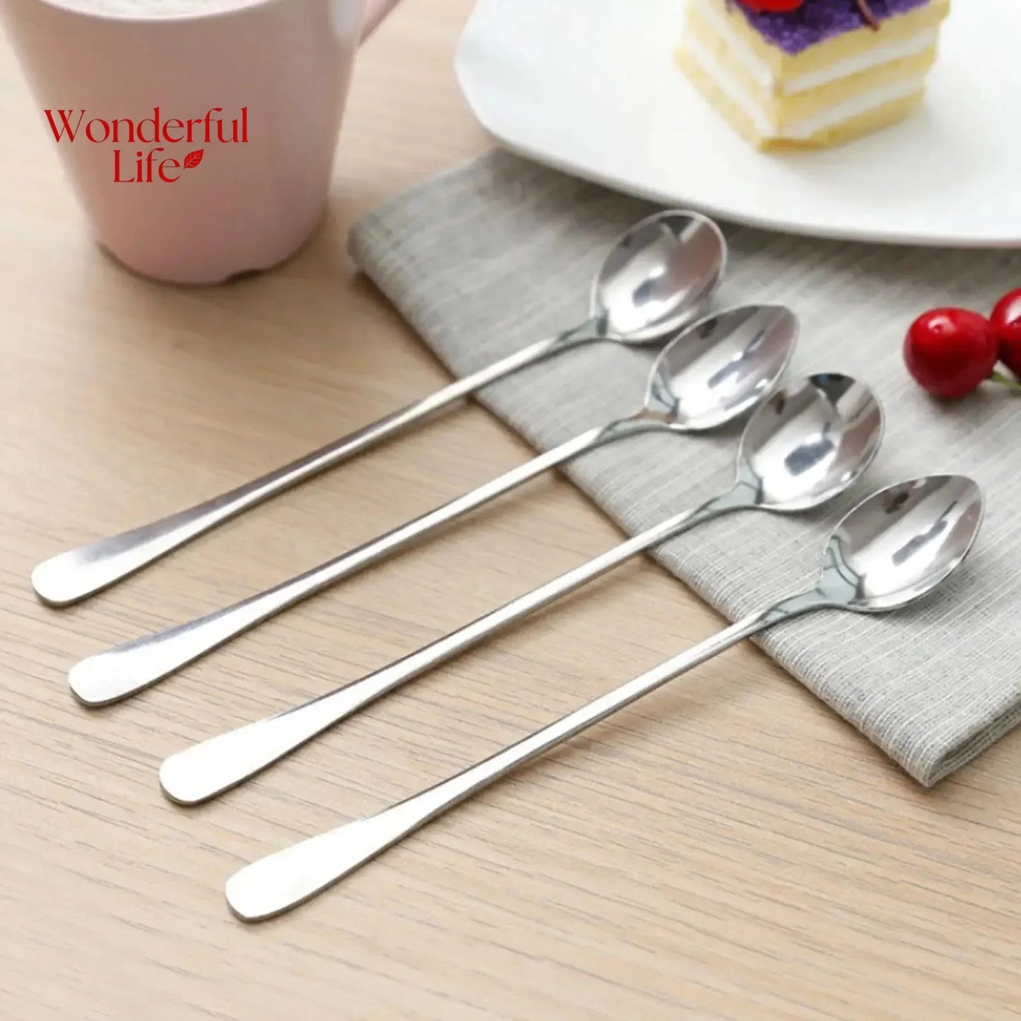 Stainless Steel Long Handle Ice Teaspoons 6pc Set Dishwasher Safe