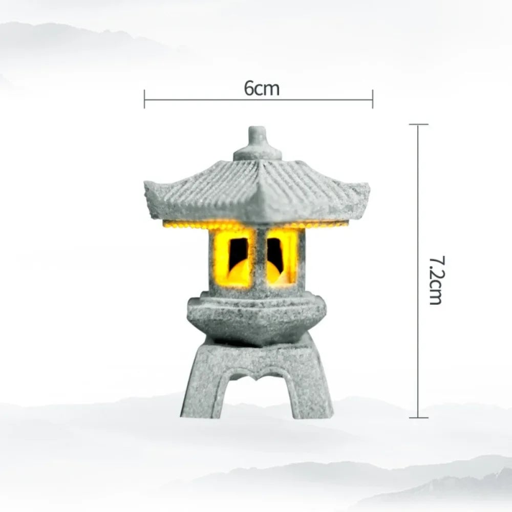 Sandstone Mini Pagoda Lantern - LED Garden Light Zen Landscape Statue