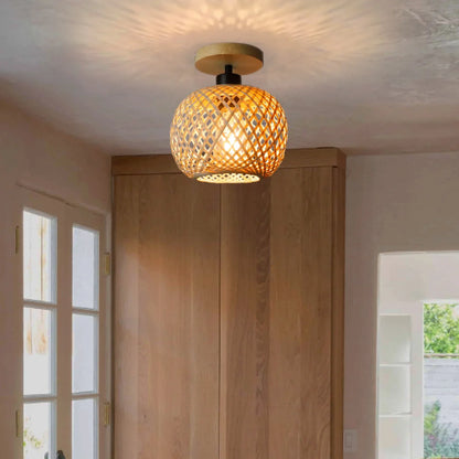 E27 Retro LED Bamboo Woven Ceiling Light - Corridor Aisle Decor