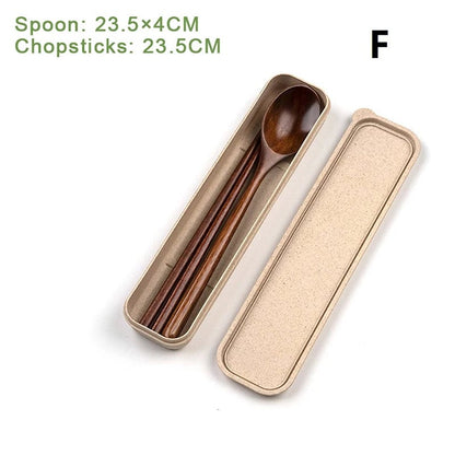 3-Piece Natural Wooden Cutlery Set - Spoon Fork Chopsticks With Box