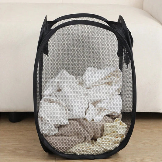 Foldable Mesh Laundry Sorting Basket with Frame - Dirty Clothes