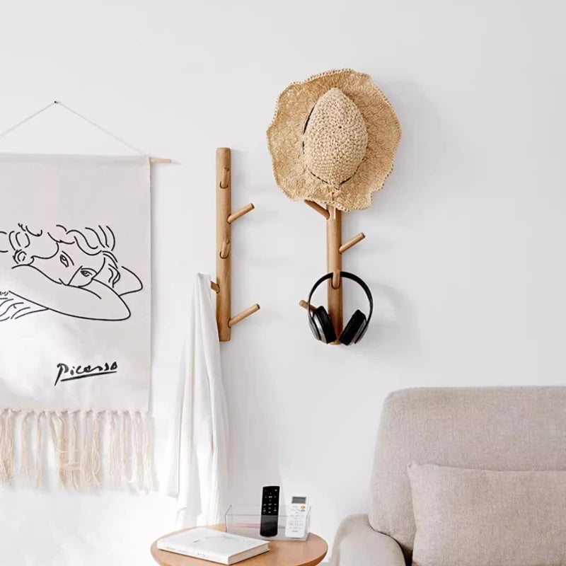 Wooden Branch Tree Design Wall Coat Rack Entryway Organizer Hanger