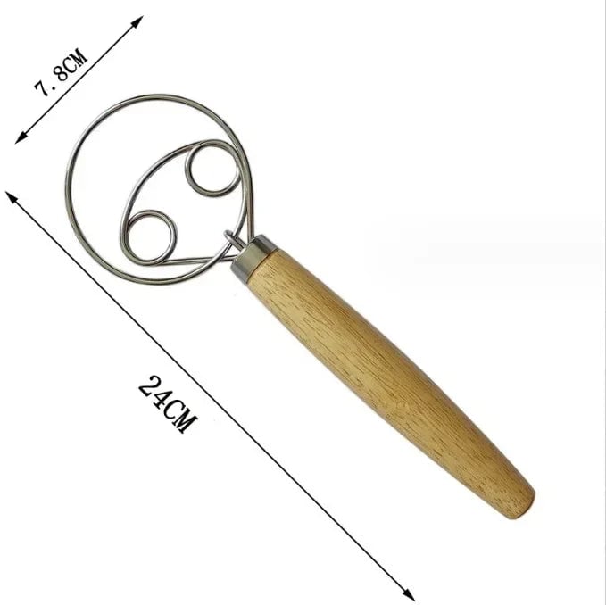 Danish Dough Whisk Stainless Steel Dutch Bread Mixer Wooden Handle