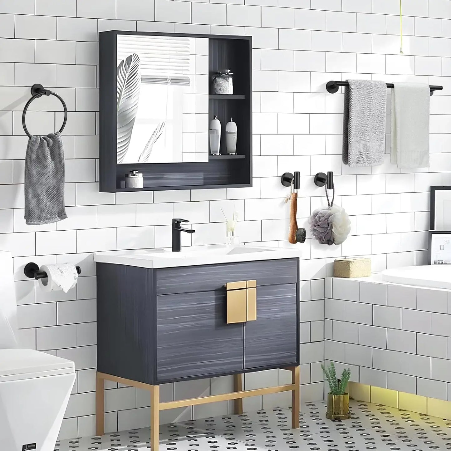 3-Piece Stainless Steel Bathroom Hardware Set - Towel Bar Ring Paper
