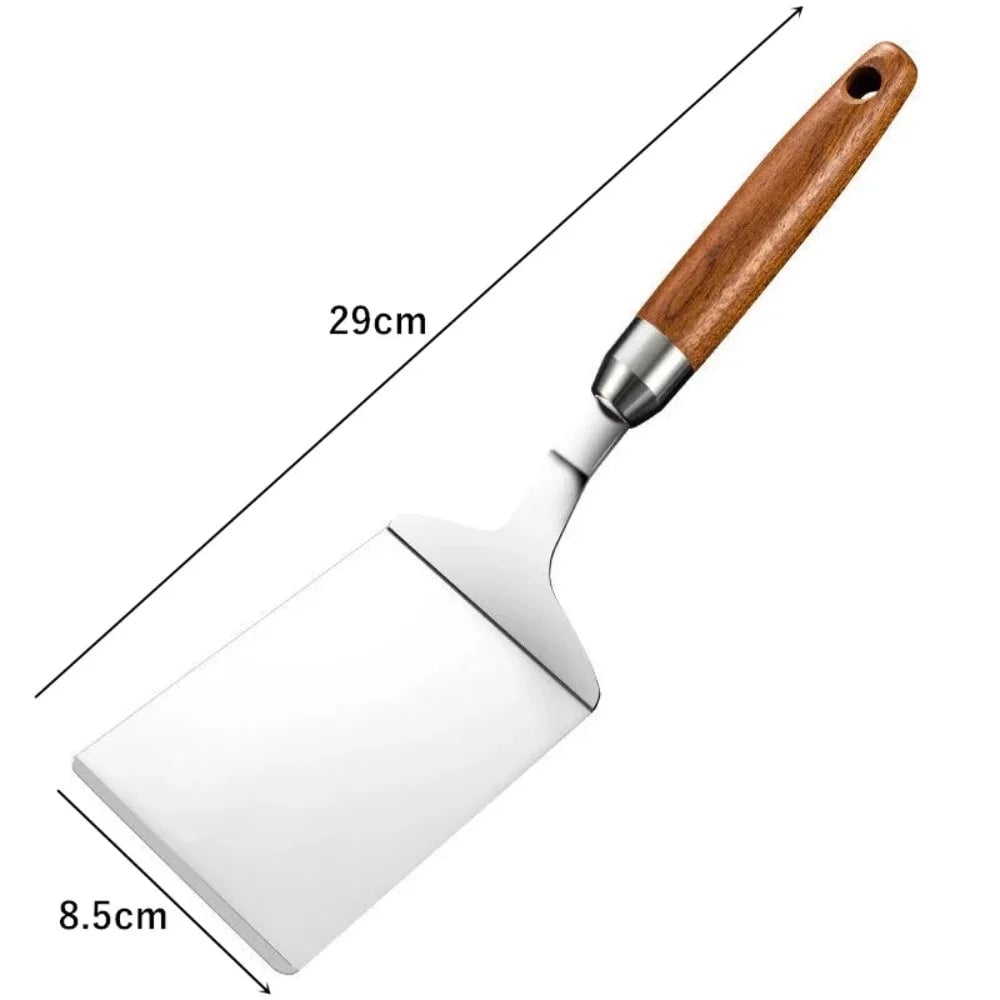 Stainless Steel BBQ Spatula Wooden Handle - Grill Turner Flipper