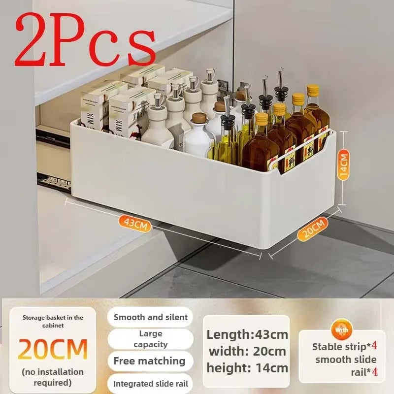 Pull Out Kitchen Storage Drawer with Slide Rails - Spice Organizer