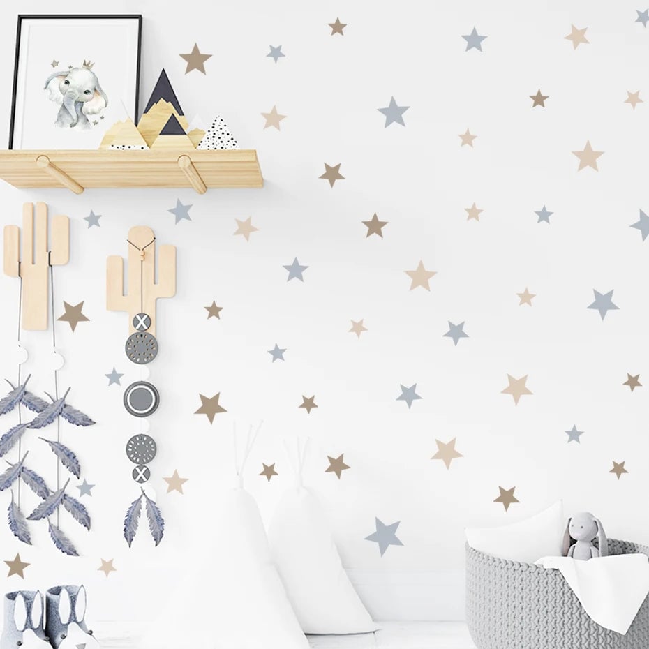 Cartoon Stars Beige Removable Wall Stickers Nursery Kids Baby Decor