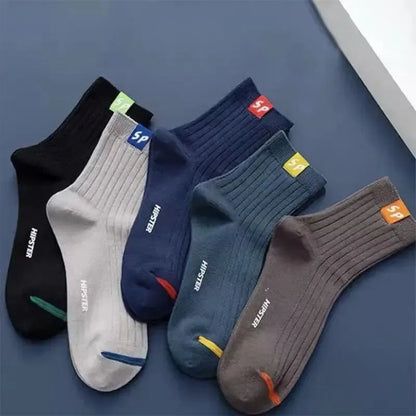 Men's Mid-Calf Sports Socks 5-Pack - Breathable Sweat-Absorbing
