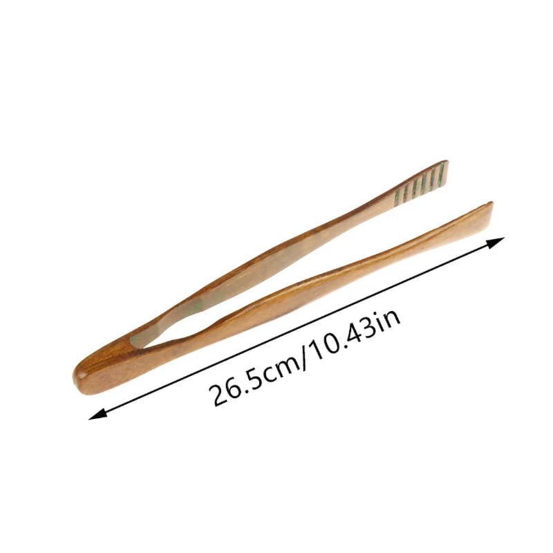 Bamboo Kitchen Tongs - Natural Wood BBQ Food Serving Utensil Tool