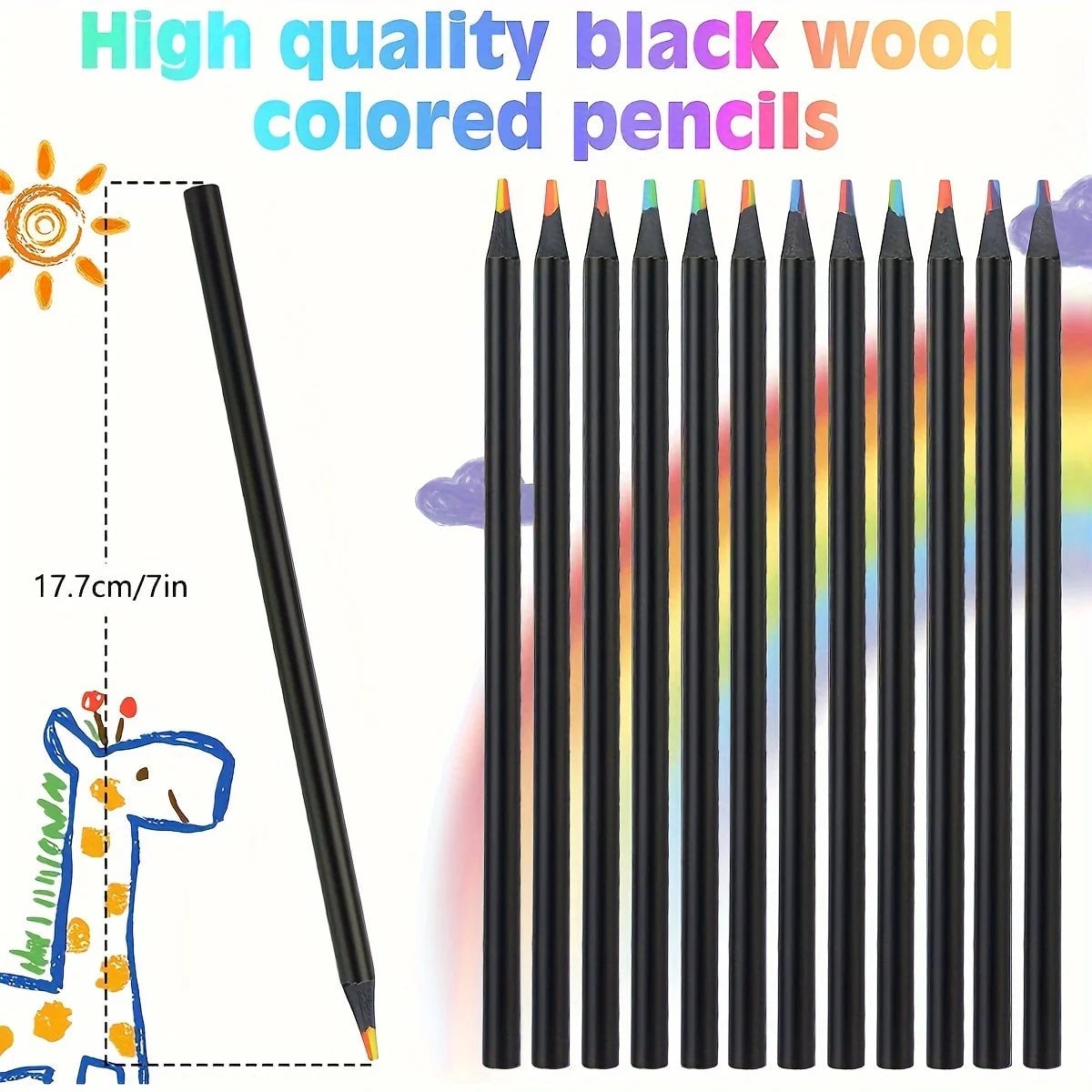 7 Colors Rainbow Pencils 3.3mm Lead - 12/24/36/48Pcs Art Drawing Set