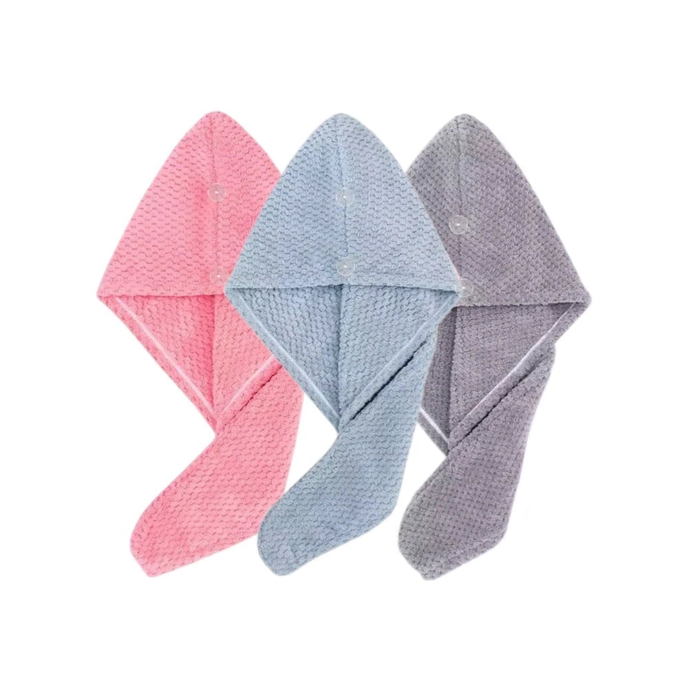 Women Hair Towel Wrap with Button - Quick Dry Absorbent Cap 9.8x25.5