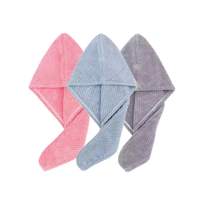 Women Hair Towel Wrap with Button - Quick Dry Absorbent Cap 9.8x25.5