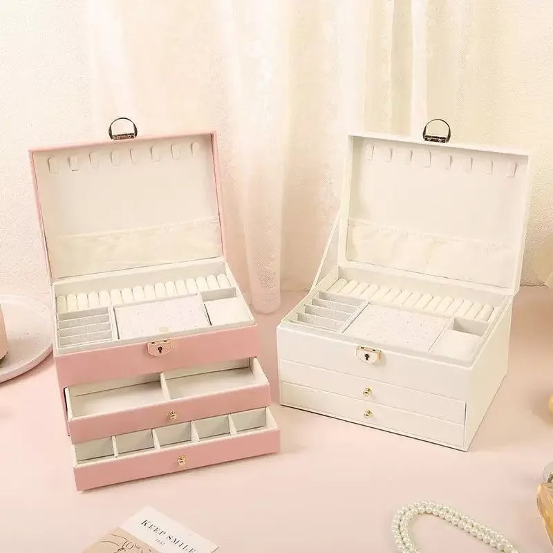 Large Capacity PU Leather Jewelry Box Multi-Compartment Storage Case
