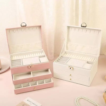 Large Capacity PU Leather Jewelry Box Multi-Compartment Storage Case