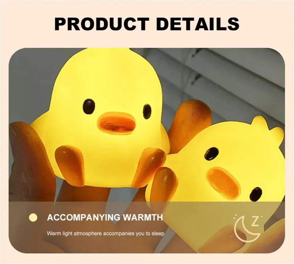 LED Duck Night Light - Soft Silicone Kids Bedside Lamp Animal Design