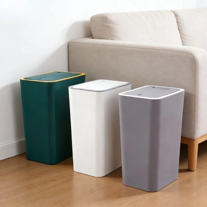 10L Press Top Lid Bathroom Trash Can - Space Saving Plastic Wastebasket