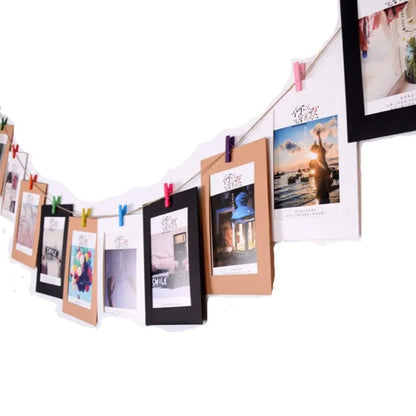 10Pc DIY Paper Photo Frames with Clips & Rope Wall Hanging Decor Set