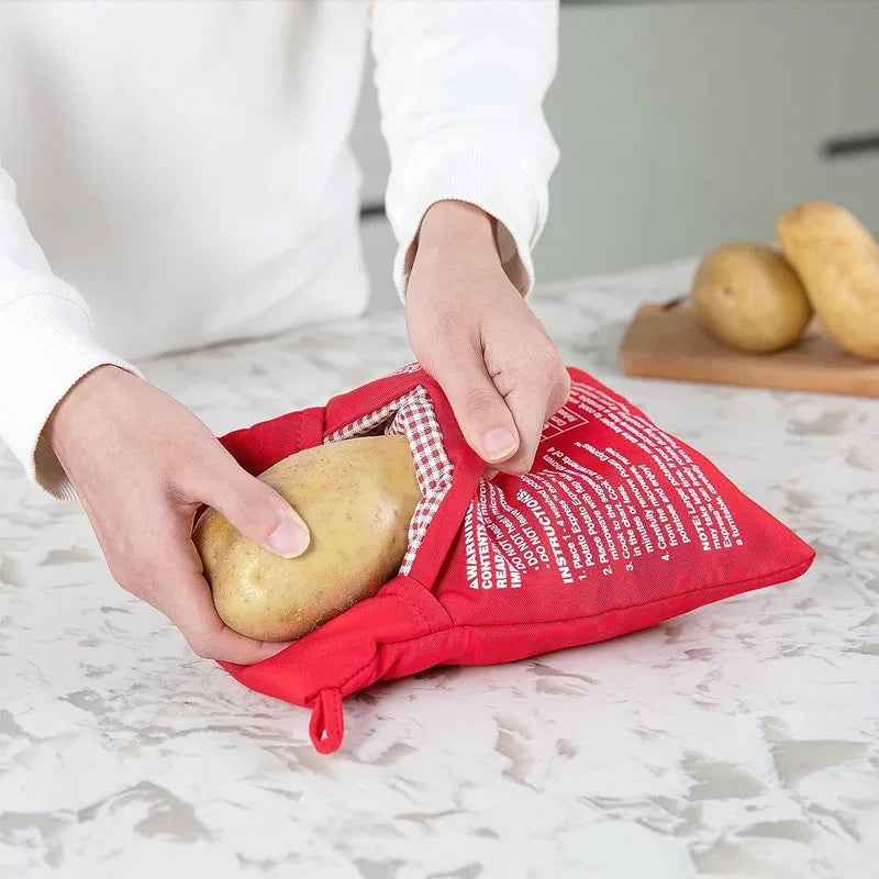 Microwave Potato Cooker Bag - Reusable 4 Minute Express Red Pouch