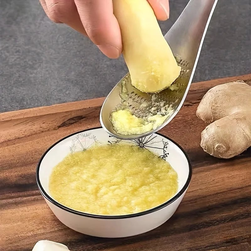 Stainless Steel Garlic Ginger Grater Spoon - Root Vegetable Grinder
