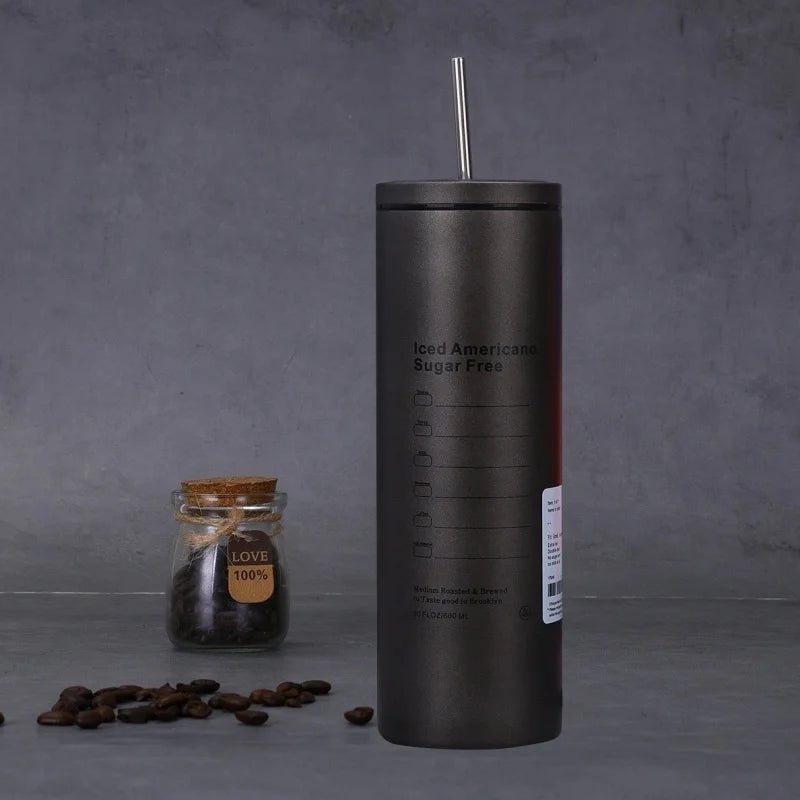 Stainless Steel Insulated Coffee Cup with Straw - Hot & Cold Drinks