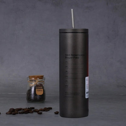 Stainless Steel Insulated Coffee Cup with Straw - Hot & Cold Drinks