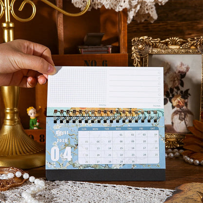 2026 Monthly Desk Calendar Vintage Painting Design With Memo Notes