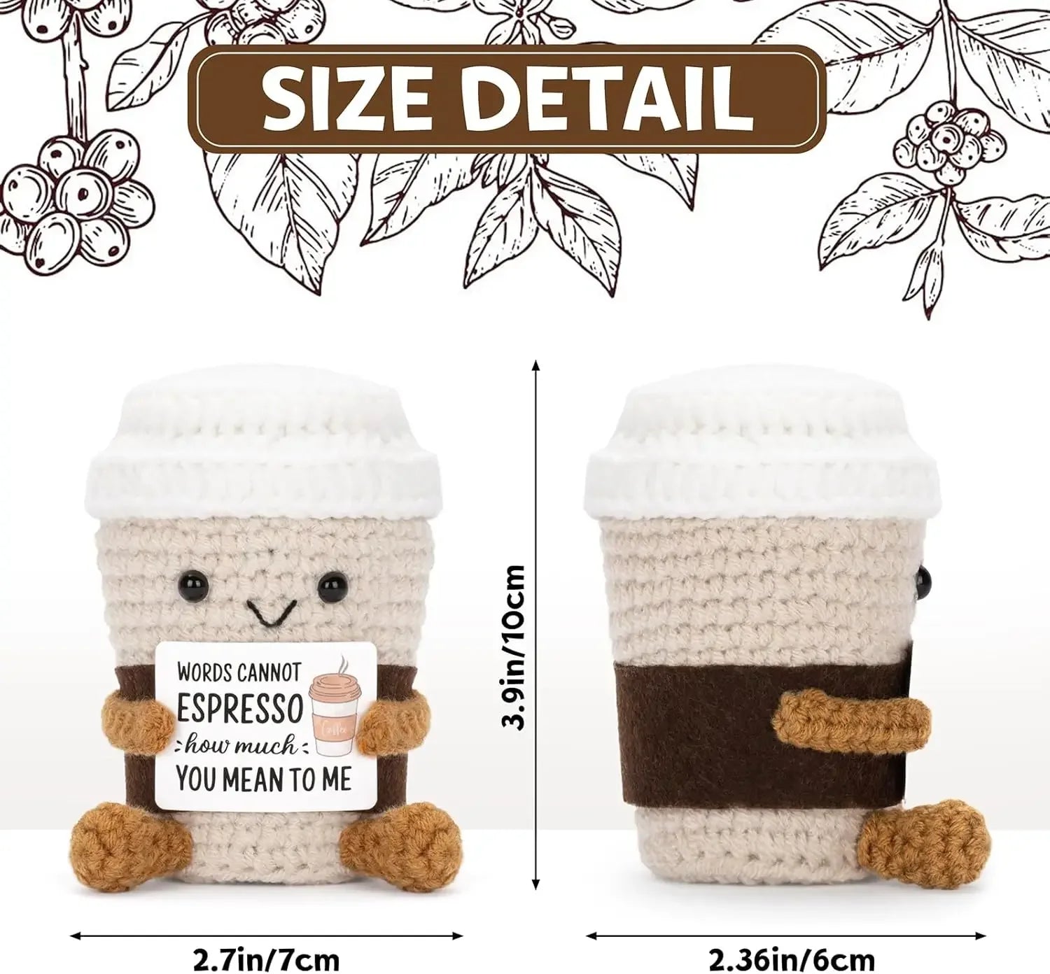 Handmade Crochet Coffee Emotional Support Doll Desktop Ornament Gift