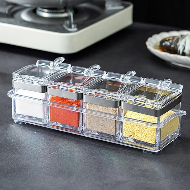 Acrylic Spice Containers Set 4pcs - Clear Seasoning Jars with Lids