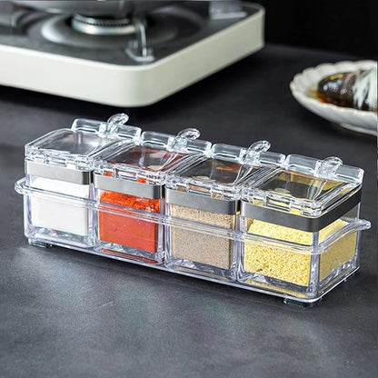 Acrylic Spice Containers Set 4pcs - Clear Seasoning Jars with Lids